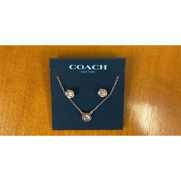 Coach Open Circle Necklace and Tea Rose Stud Set - Picture 3 of 4